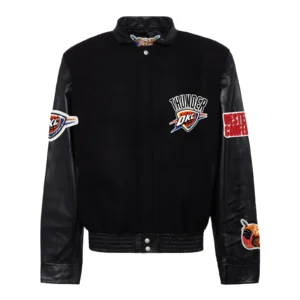 Oklahoma city thunder full real wool leather varsity jacket black 2