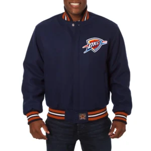 Oklahoma city thunder handmade wool varsity jacket navy 1