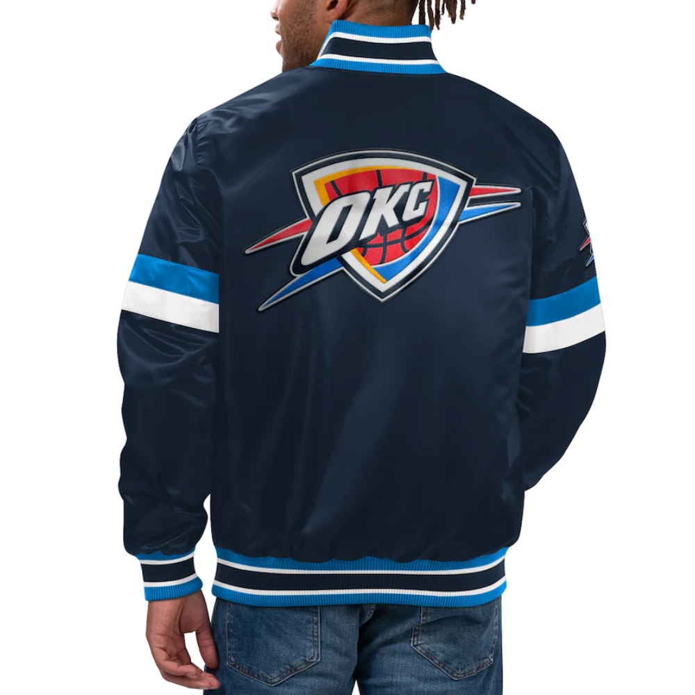 Oklahoma city thunder home game satin varsity jacket navy