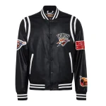Oklahoma City Thunder Full Leather Rib knitted Black Varsity Jacket