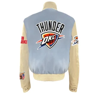 Oklahoma city thunder old english wool leather varsity jacket blue cream 1 1