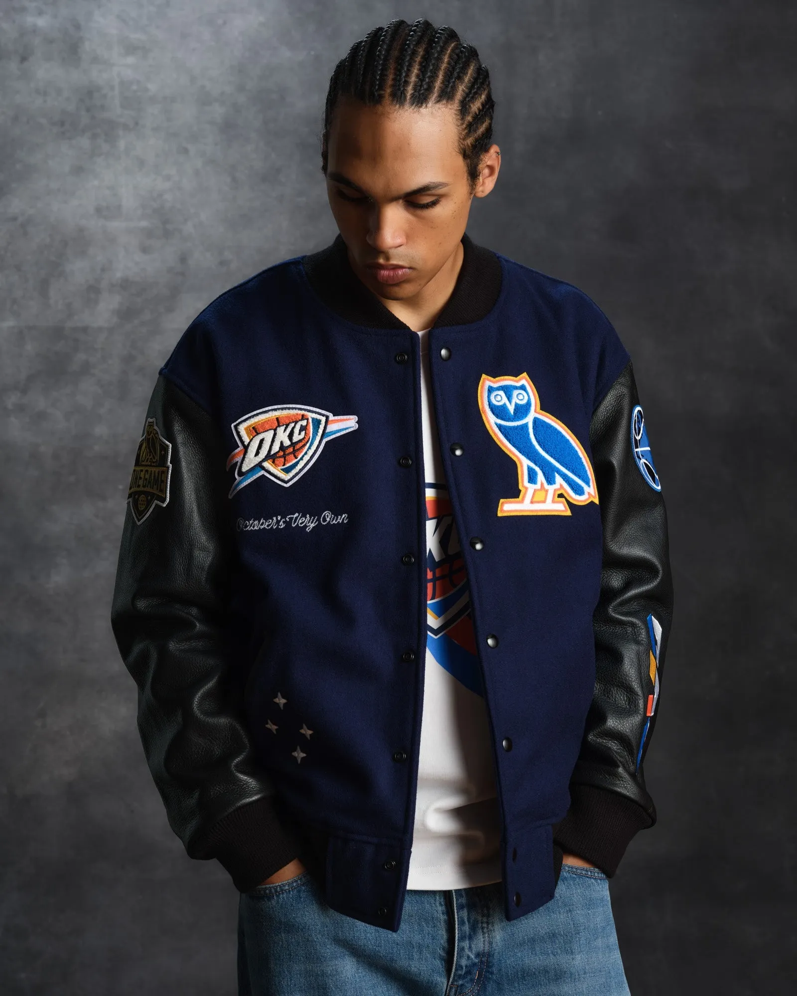 Oklahoma city thunder ovo x nba wool leather jacket