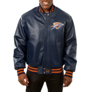Oklahoma city thunder real leather varsity jacket navy 1