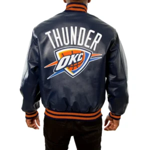 Oklahoma city thunder real leather varsity jacket navy 2
