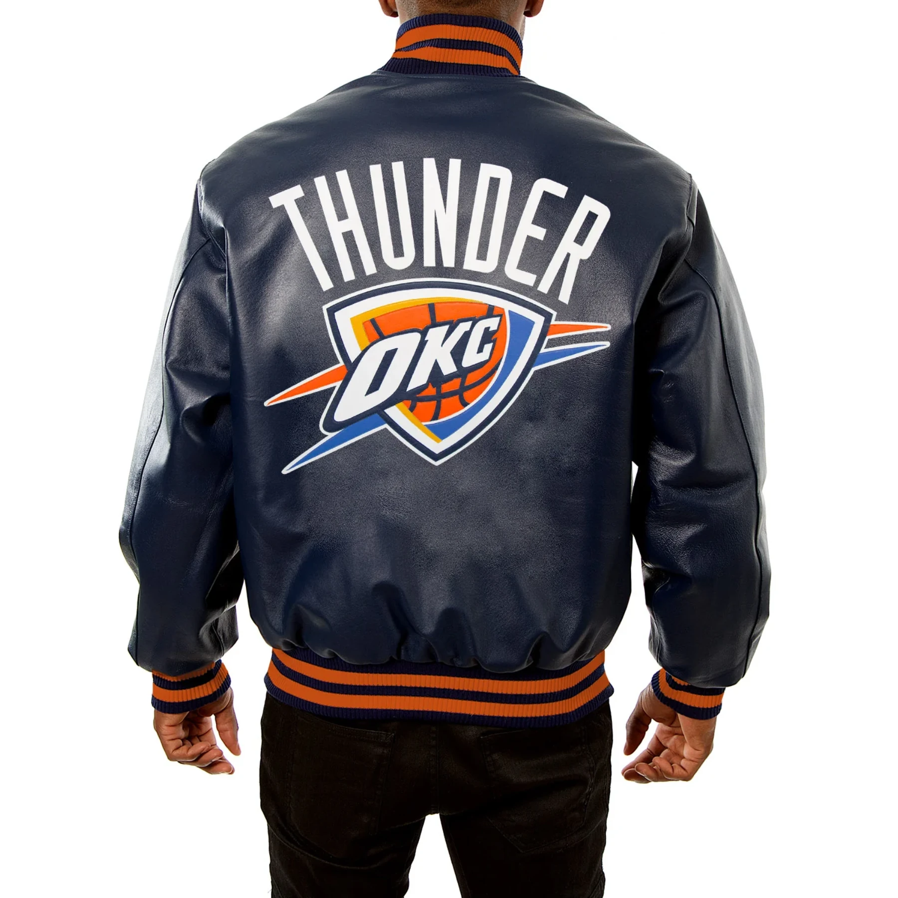 Oklahoma city thunder real leather varsity jacket navy 2