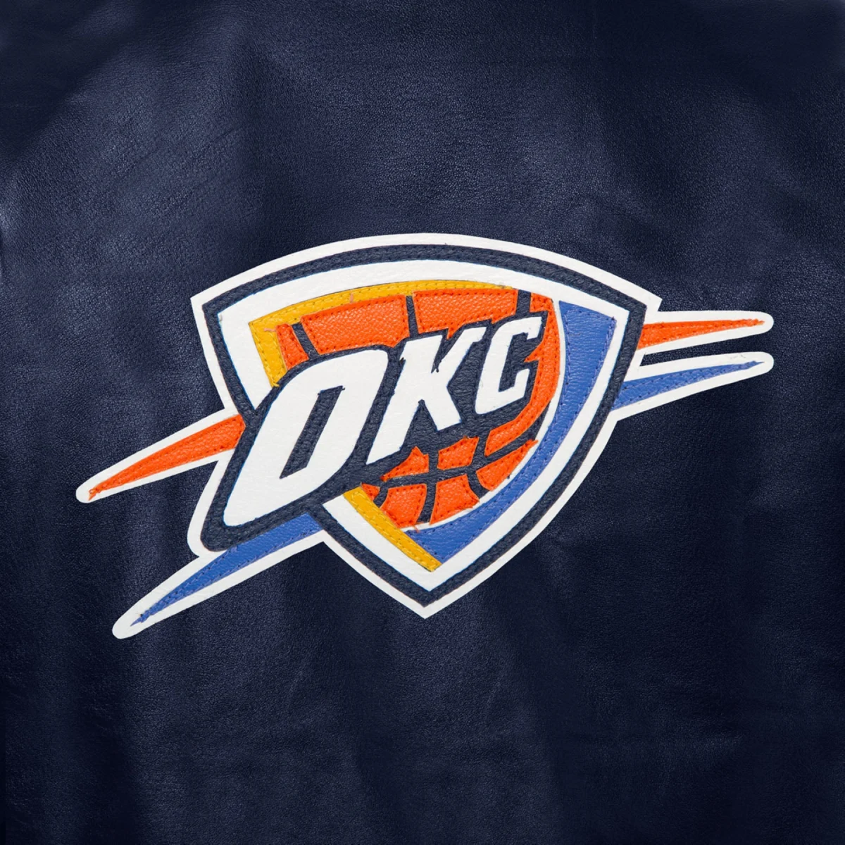 Oklahoma city thunder real leather varsity jacket navy 3