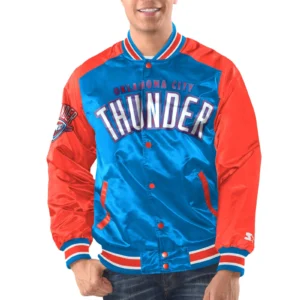 Oklahoma city thunder renegade satin varsity jacket blue orange 1