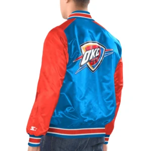 Oklahoma city thunder renegade satin varsity jacket blue orange 2