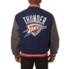 Oklahoma city thunder two tone wool varsity jacket navy grey 1
