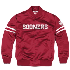 Oklahoma sooners full snap bomber varsity jacket maroon 1