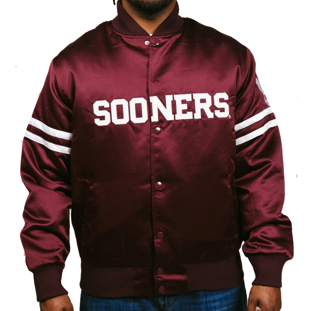 Oklahoma sooners full snap bomber varsity jacket maroon 2 1