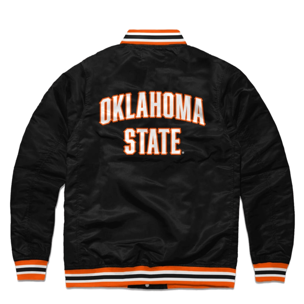 Oklahoma state cowboys full snap satin varsity jacket black 1 1