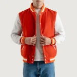 Orange and White Wool/Leather Letterman Jacket