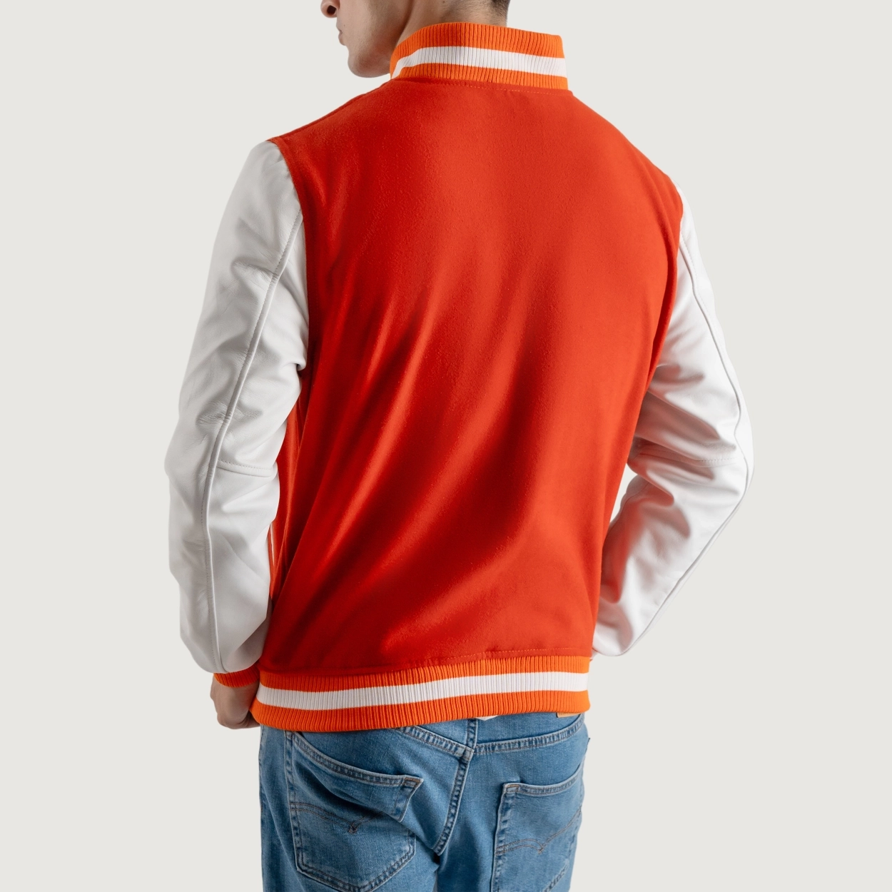 Orange and white varsity letterman jacket 2