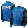 Orlando magic enforcer full snap satin varsity jacket blue black 1
