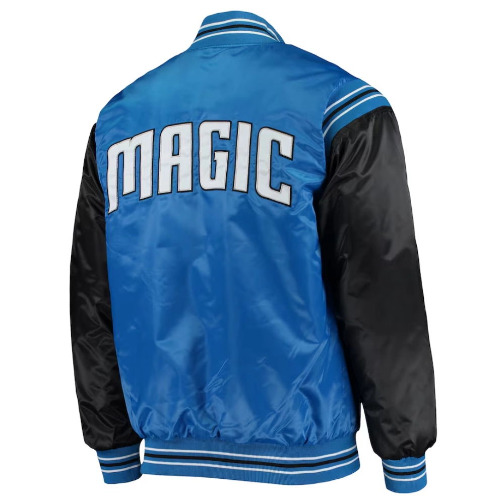 Orlando magic enforcer full snap satin varsity jacket blue black 3