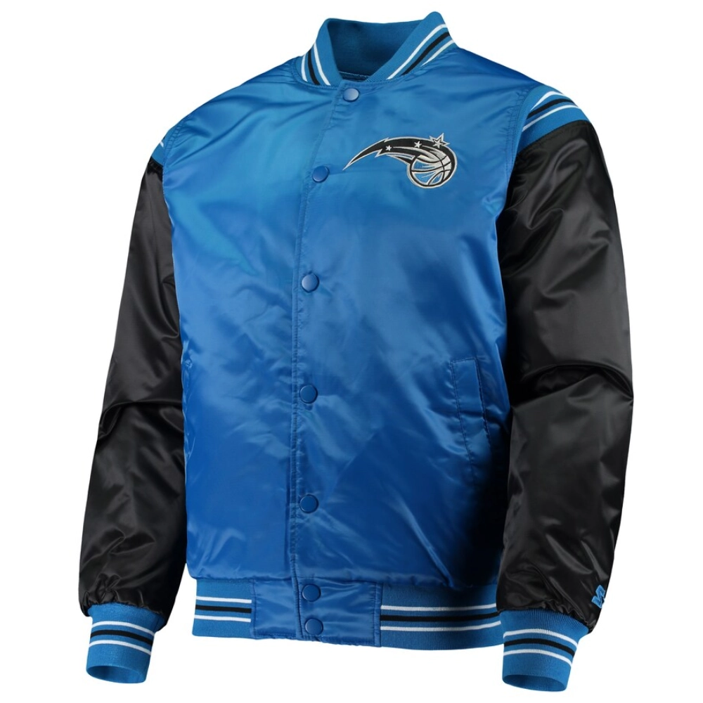 Orlando magic enforcer full snap satin varsity jacket blue black