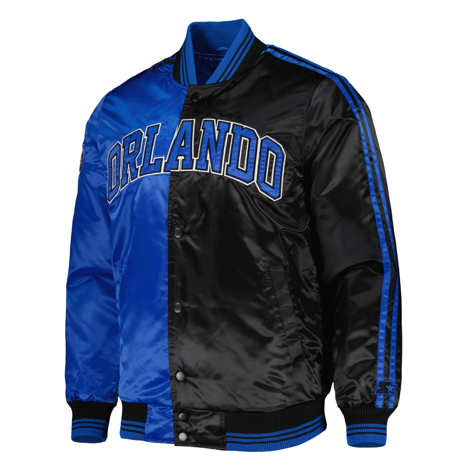 Orlando magic fast break satin varsity jacket black blue 1