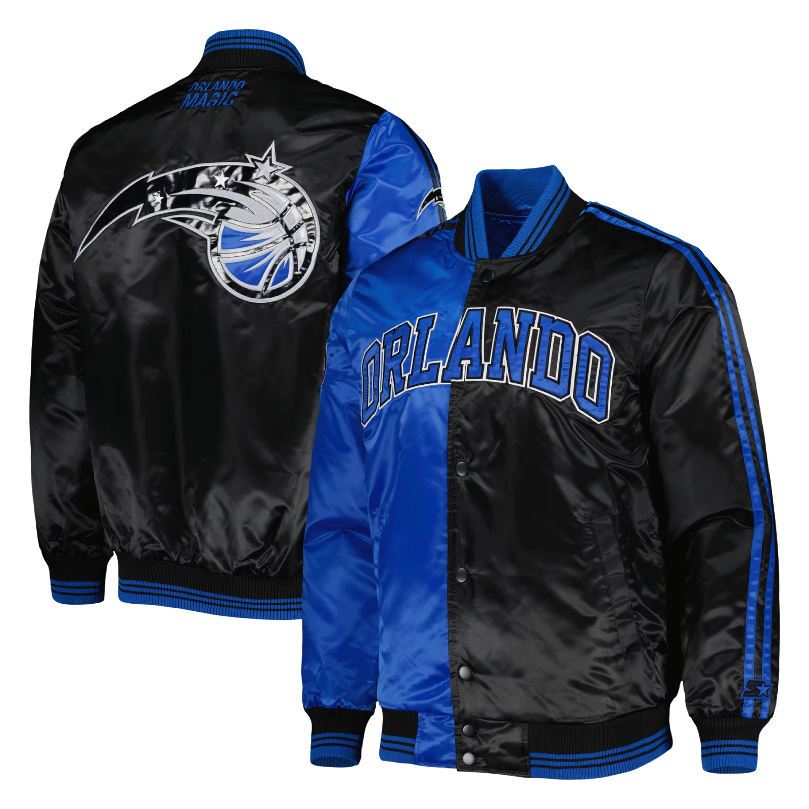 Orlando magic fast break satin varsity jacket black blue 4