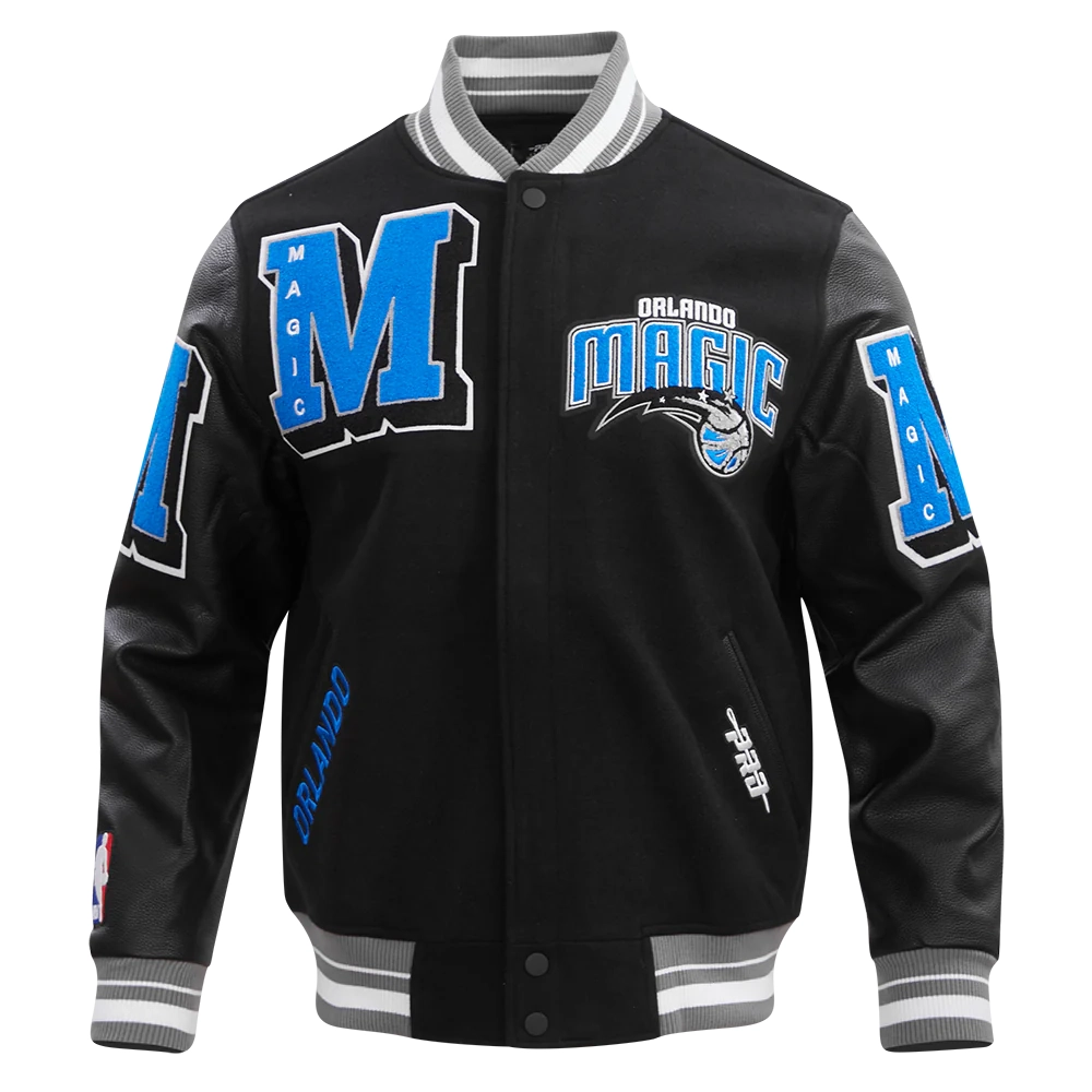 Orlando magic pro standard mashup black wool leather varsity jacket 2