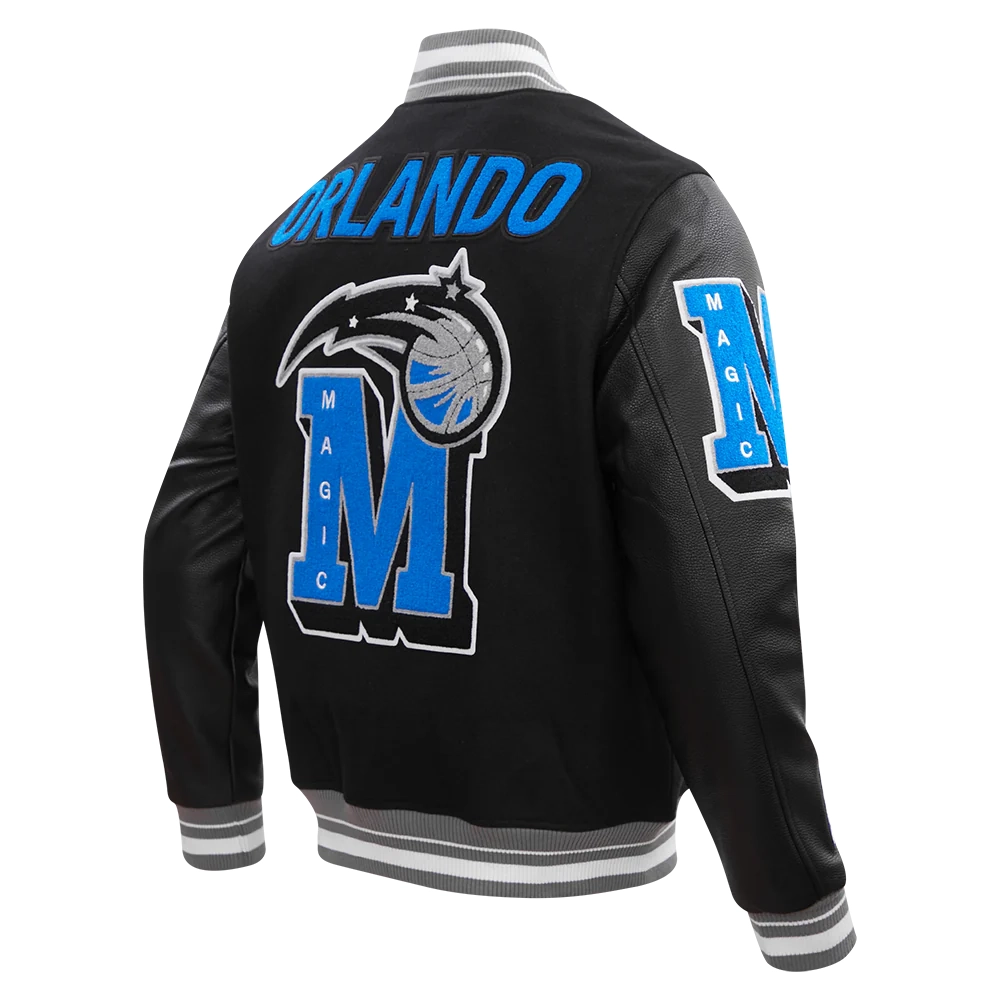 Orlando magic pro standard mashup black wool leather varsity jacket 3