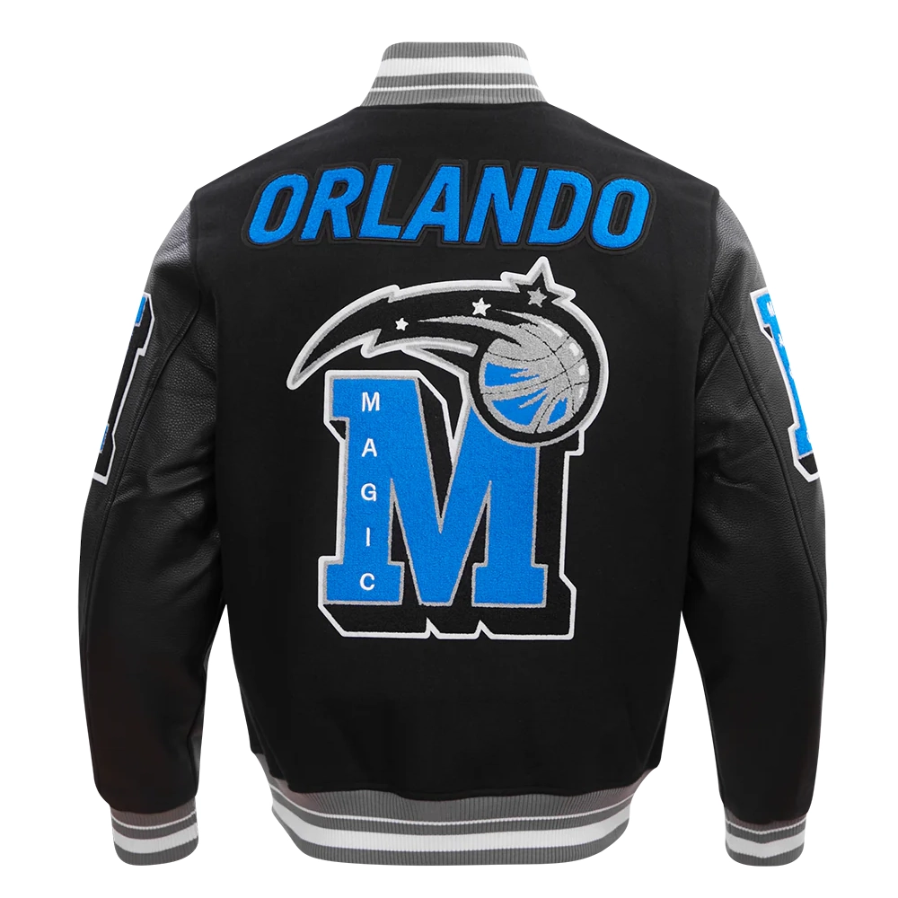 Orlando magic pro standard mashup black wool leather varsity jacket 4