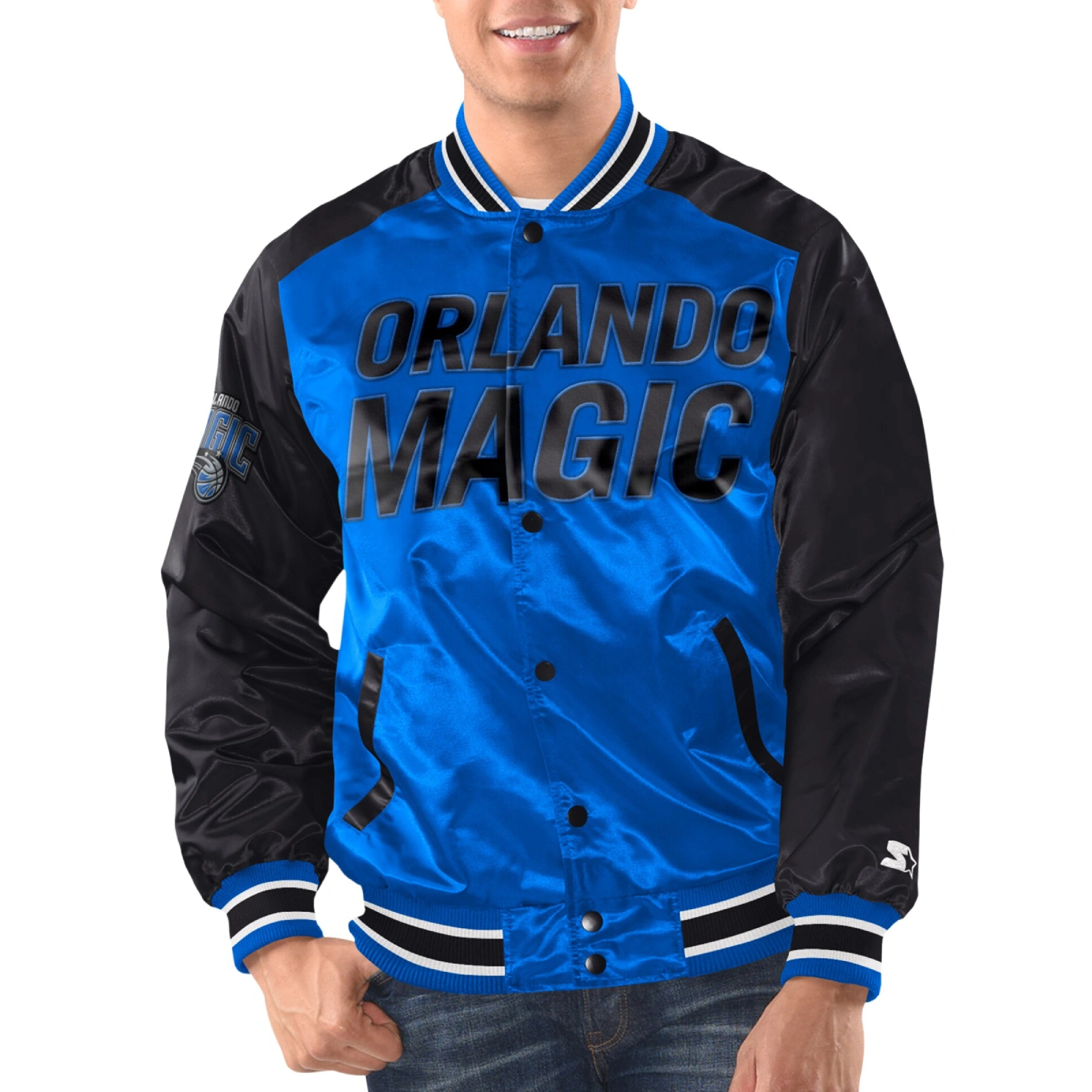 Orlando magic renegade satin varsity jacket blue black 1