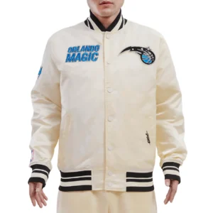 Orlando magic retro classic full snap satin varsity jacket cream 1