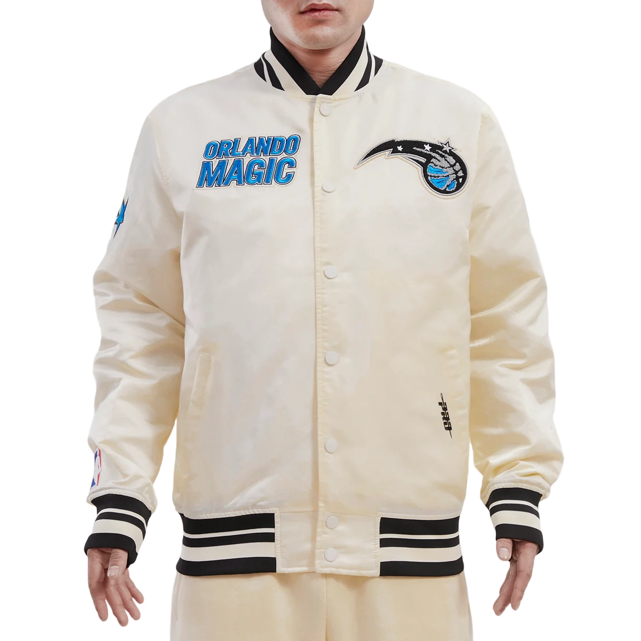 Orlando magic retro classic full snap satin varsity jacket cream 1