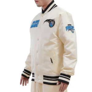 Orlando magic retro classic full snap satin varsity jacket cream 2