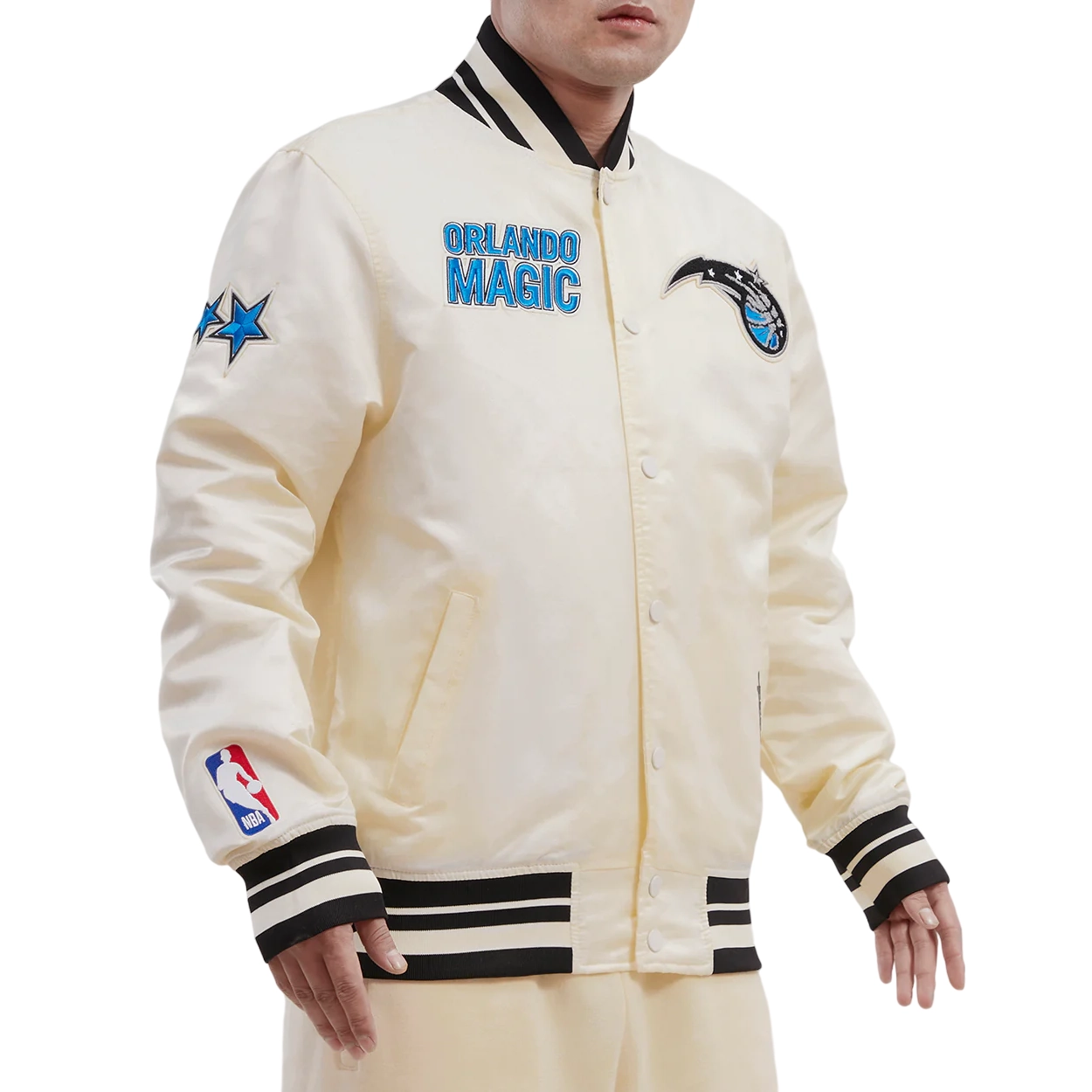 Orlando magic retro classic full snap satin varsity jacket cream 3