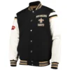 Orleans saints victory formation commemorative full snap varsity jacket black white 1 1