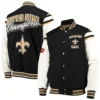 Orleans saints victory formation commemorative full snap varsity jacket black white 1
