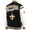 Orleans saints victory formation commemorative full snap varsity jacket black white 2 1