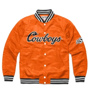 Osu cowboys script full snap satin varsity jacket orange 1