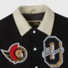 Ottawa senators black full snap wool leather varsity jacket