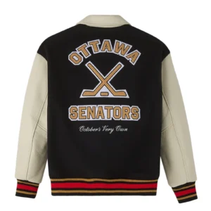 Ottawa senators blackcream full snap wool leather jacket