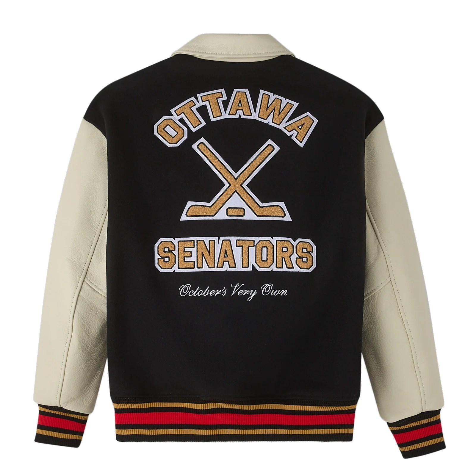 Ottawa senators blackcream full snap wool leather jacket