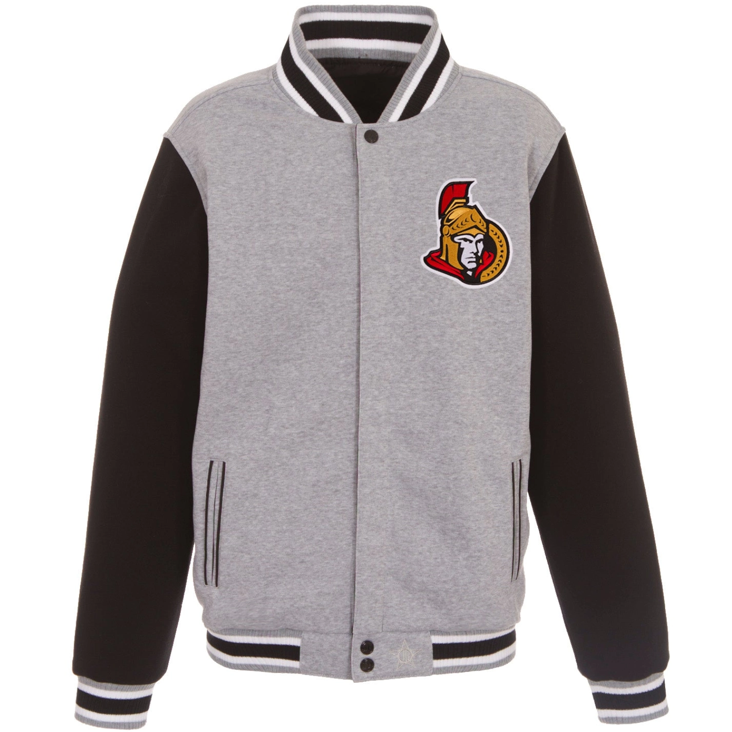 Ottawa senators two tone reversible fleece varsity jacket gray black 1