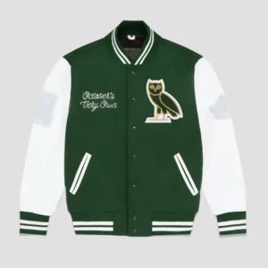 Ovo collegiate full snap wool leather jacket