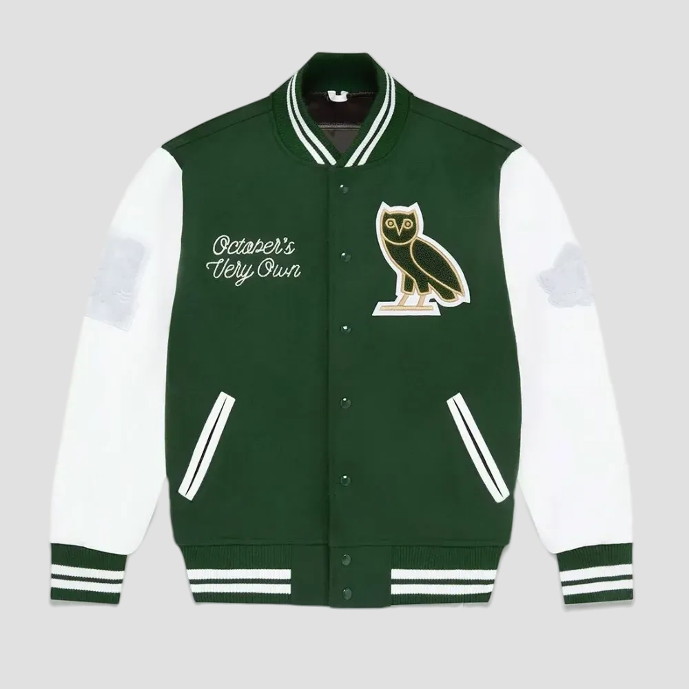 Ovo collegiate full snap wool leather jacket