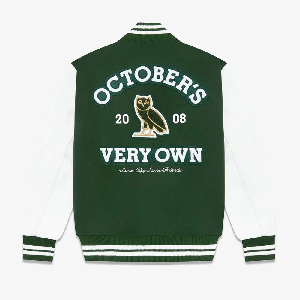 Ovo collegiate full snap wool leather varsity jacket
