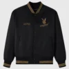 Ovo playboy black satin varsity jacket