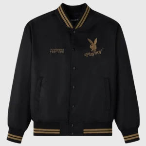Ovo playboy black satin varsity jacket