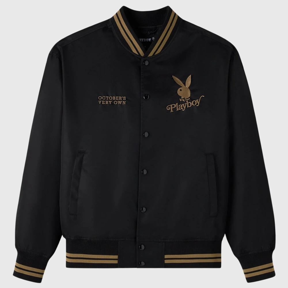 Ovo playboy black satin varsity jacket