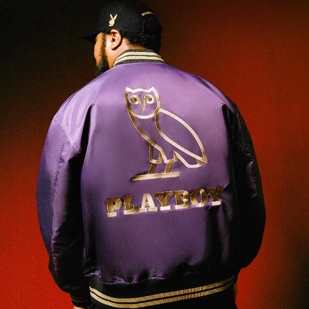 Ovo playboy purple satin varsity jacket