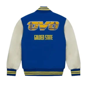 Ovo x golden state warriors wool leather varsity jacket 2