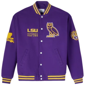 Ovo x lsu tigers time to shine full snap varsity jacket purple