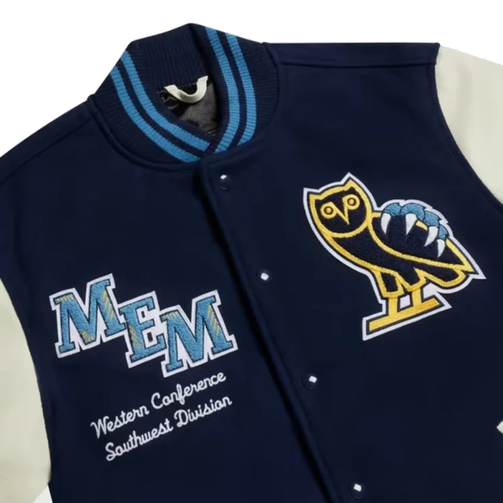 Ovo x memphis grizzlies wool leather varsity jacket 3