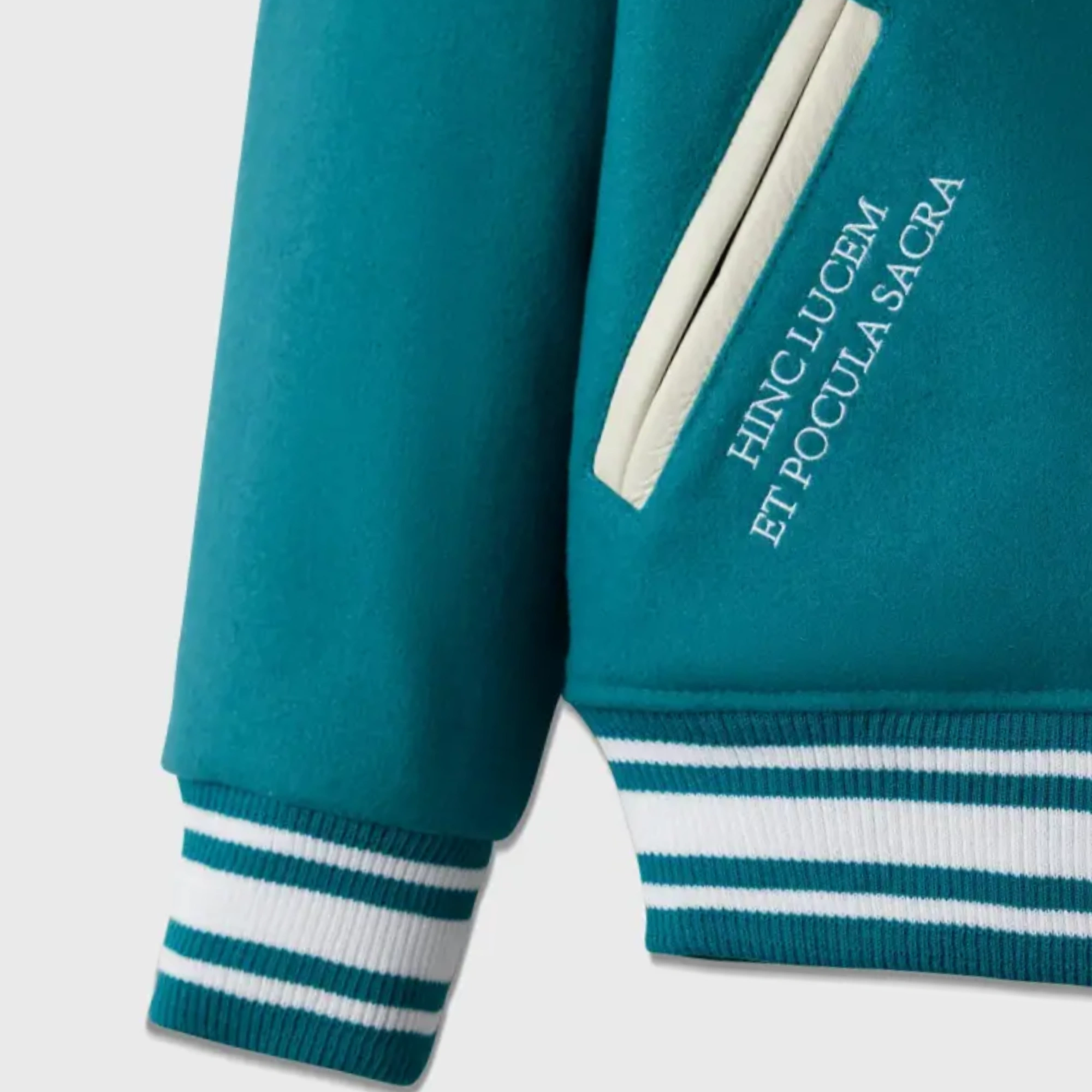 Ovo x stanford campus teal blue varsity jacket